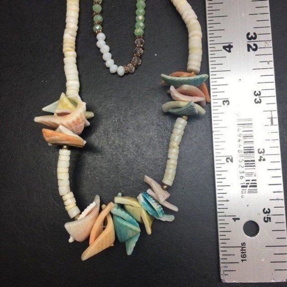 Shell Puka Necklace Bracelet Set White Pink Blue Yellow Salmon Gold Stretch BoHo - Picture 6 of 7